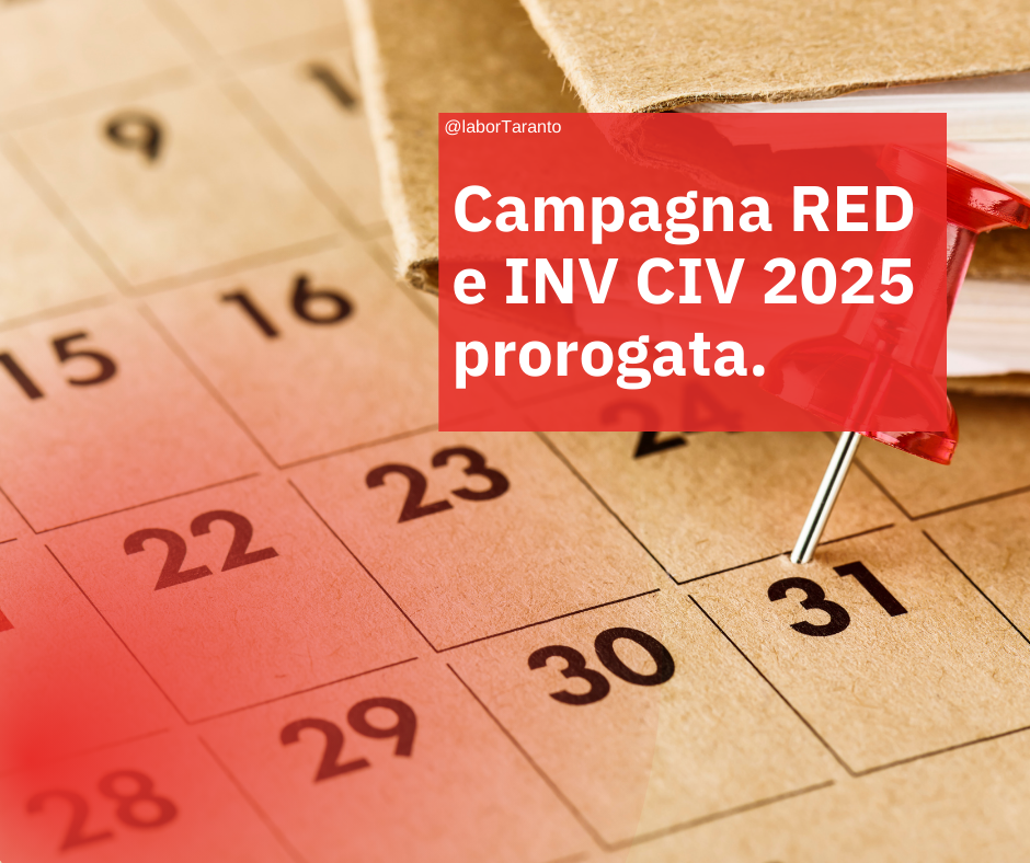 Campagna RED e INV CIV 2025 prorogata.